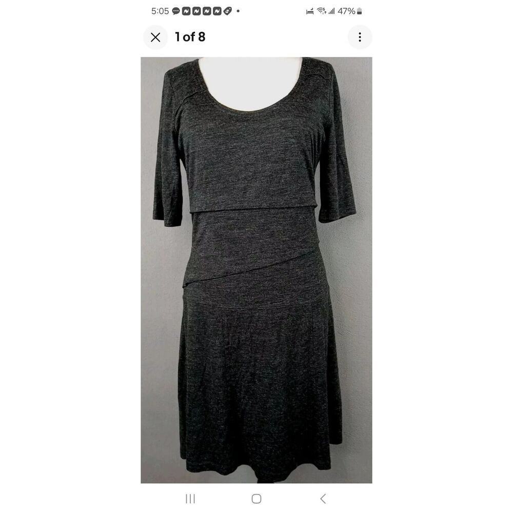 prAna Womens Knit Dress Charcoal Sz SM Lined 1/2 Sleeve Wool Blend Stretch Comfy